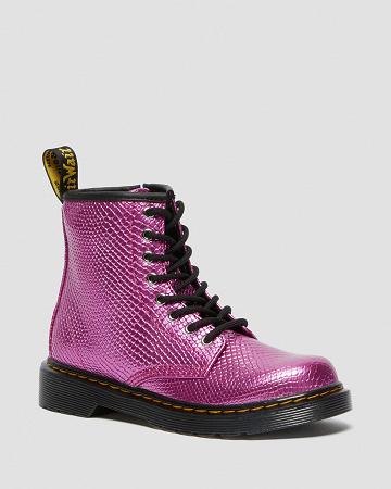 Pink Kids' Dr Martens Junior 1460 Reptile Emboss Lace Up Boots | CA 688QMA